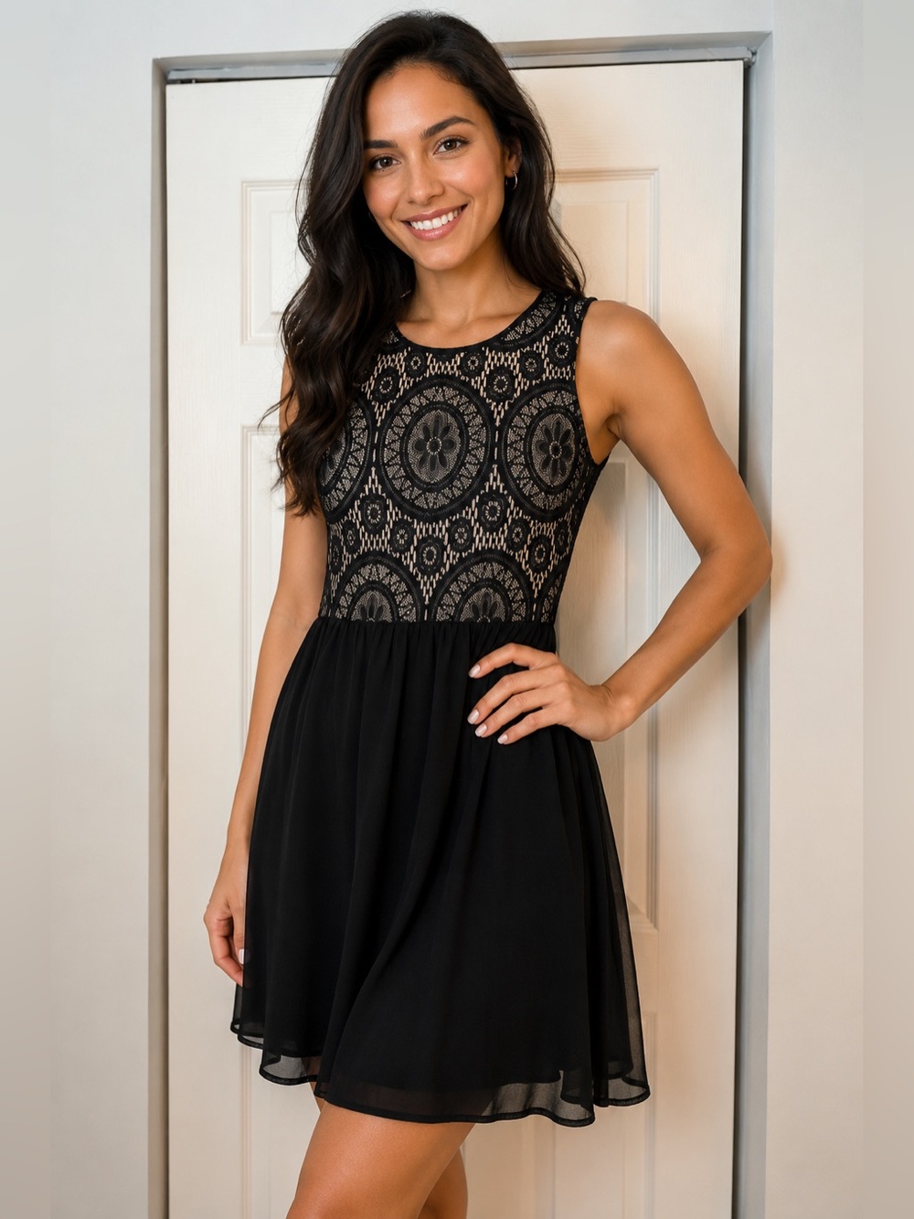 Heartsoul Black Lace Fit & Flare Dress Sleeveless Size L